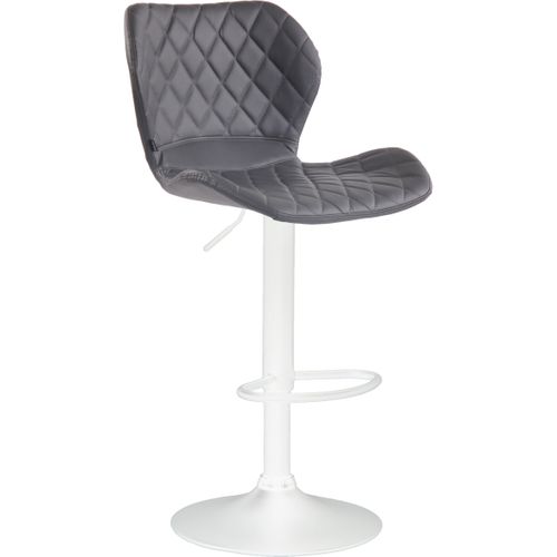 Tabouret De Bar X1 Avec Coutures Décoratives En Forme De Losanges En Pvc Gris Et Métal Blanc 10_00