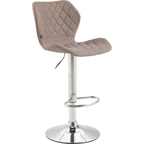 Tabouret De Bar X1 Avec Coutures Décoratives En Forme De Losanges En Tissu Taupe Et Métal Chromé 1