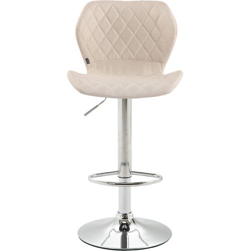 Tabouret De Bar X1 Avec Coutures Décoratives En Forme De Losanges En Tissu Crème Et Métal Chromé 1