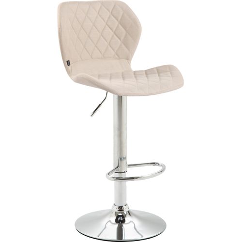 Tabouret De Bar X1 Avec Coutures Décoratives En Forme De Losanges En Tissu Crème Et Métal Chromé 1