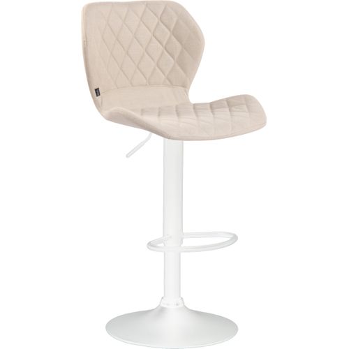 Tabouret De Bar X1 Avec Coutures Décoratives En Forme De Losanges En Tissu Crème Et Métal Blanc 10