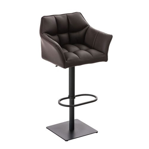 Tabouret De Bar Chaise Haute De Comptoir Couture Carrées Assise En Pvc Marron Cadre En Métal Noir