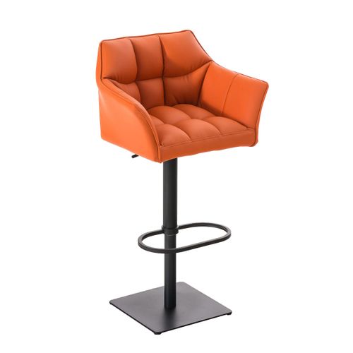 Tabouret De Bar Chaise Haute De Comptoir Couture Carrées Assise En Pvc Orange Cadre En Métal Noir