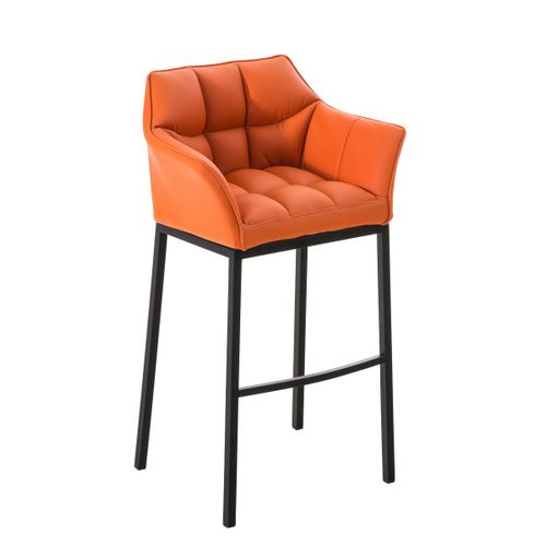 Tabouret De Bar Chaise Haute De Comptoir Couture Carrées Assise En Pvc Orange 4 Pieds Stables