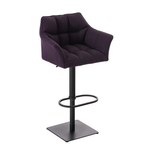 Tabouret De Bar Chaise Haute De Comptoir Couture Carrées Assise En Tissu Violet Cadre En Métal