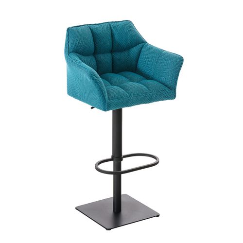 Tabouret De Bar Chaise Haute De Comptoir Couture Carrées Assise En Tissu Turquoise Cadre En Métal