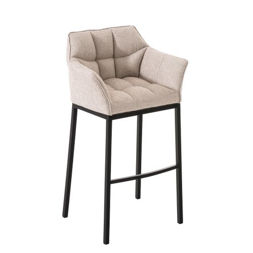 Tabouret De Bar Chaise Haute De Comptoir Couture Carrées Assise En Tissu Crème 4 Pieds Stables