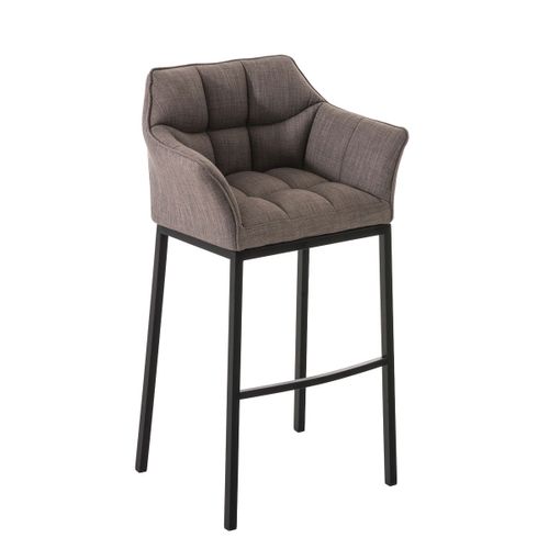 Tabouret De Bar Chaise Haute De Comptoir Couture Carrées Assise En Tissu Gris 4 Pieds Stables