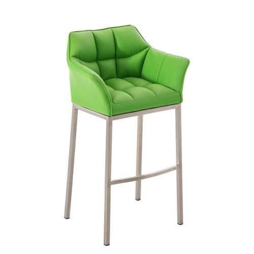Tabouret De Bar Chaise Haute De Comptoir Couture Carrées Assise En Pvc Vert 4 Pieds Stables