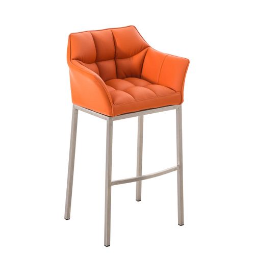 Tabouret De Bar Chaise Haute De Comptoir Couture Carrées Assise En Pvc Orange 4 Pieds Stables