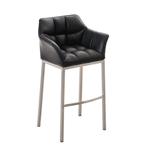 Tabouret De Bar Chaise Haute De Comptoir Couture Carrées Assise En Pvc Noir 4 Pieds Stables