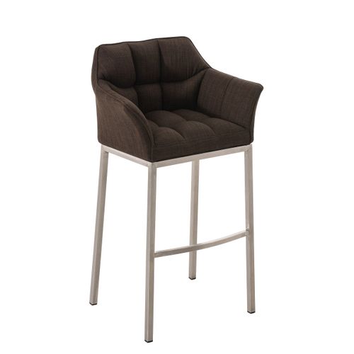 Tabouret De Bar Chaise Haute De Comptoir Couture Carrées Assise En Tissu Marron 4 Pieds Stables