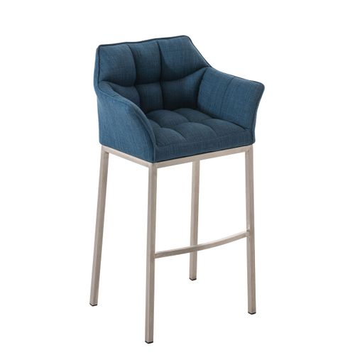 Tabouret De Bar Chaise Haute De Comptoir Couture Carrées Assise En Tissu Bleu 4 Pieds Stables