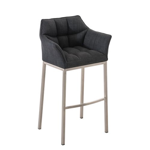 Tabouret De Bar Chaise Haute De Comptoir Couture Carrées Assise En Tissu Gris Foncé 4 Pieds Stable