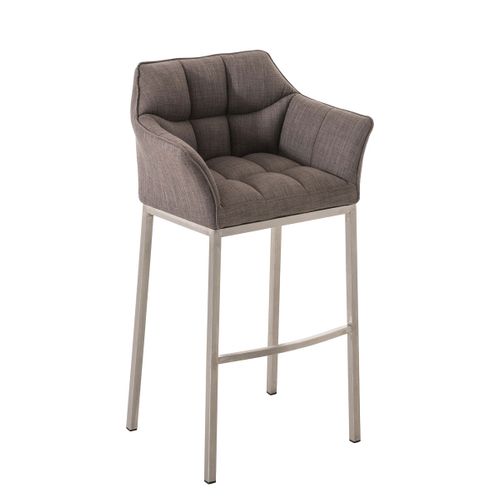 Tabouret De Bar Chaise Haute De Comptoir Couture Carrées Assise En Tissu Gris 4 Pieds Stables