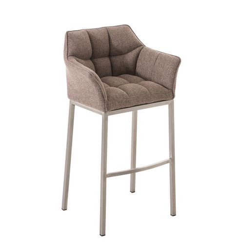 Tabouret De Bar Chaise Haute De Comptoir Couture Carrées Assise En Tissu Marron Clair 4 Pieds
