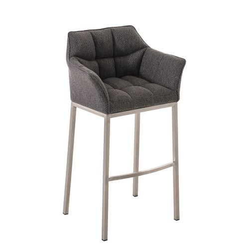 Tabouret De Bar Chaise Haute De Comptoir Couture Carrées Assise En Tissu Gris 4 Pieds Stables