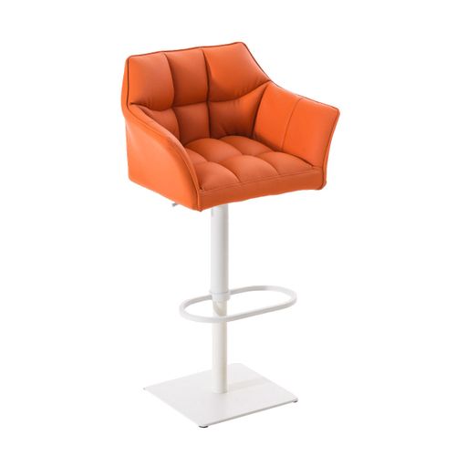 Tabouret De Bar Chaise Haute De Comptoir Couture Carrées Assise En Pvc Orange Cadre En Métal Blanc