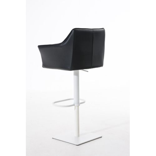 Tabouret De Bar Chaise Haute De Comptoir Couture Carrées Assise En Pvc Noir Cadre En Métal Blanc 1