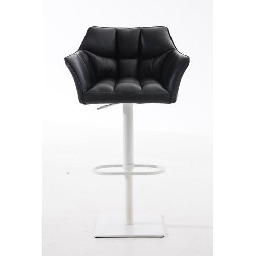 Tabouret De Bar Chaise Haute De Comptoir Couture Carrées Assise En Pvc Noir Cadre En Métal Blanc 1