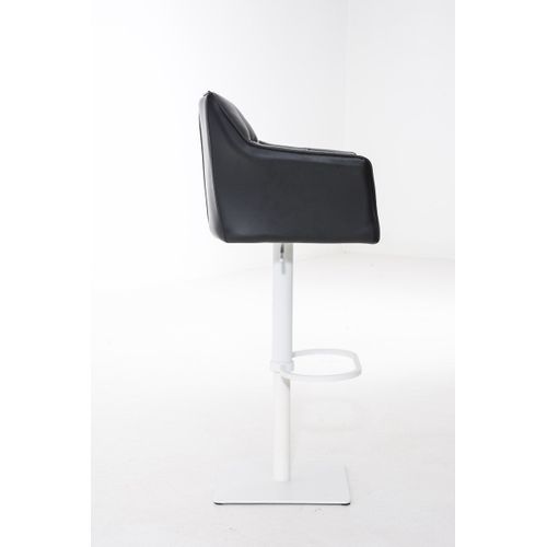 Tabouret De Bar Chaise Haute De Comptoir Couture Carrées Assise En Pvc Noir Cadre En Métal Blanc 1