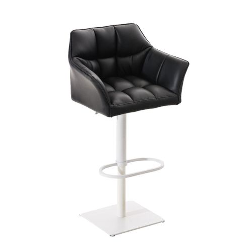 Tabouret De Bar Chaise Haute De Comptoir Couture Carrées Assise En Pvc Noir Cadre En Métal Blanc 1