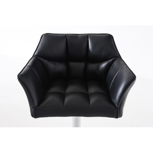 Tabouret De Bar Chaise Haute De Comptoir Couture Carrées Assise En Pvc Noir Cadre En Métal Blanc 1