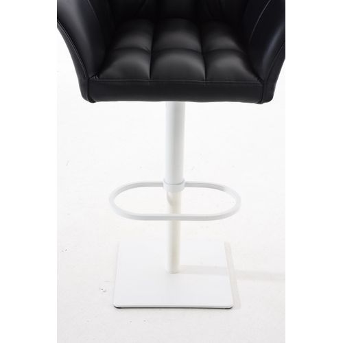 Tabouret De Bar Chaise Haute De Comptoir Couture Carrées Assise En Pvc Noir Cadre En Métal Blanc 1