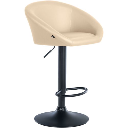 Tabouret De Bar Assise Pivotante à 360° Hauteur Réglable En Pvc Crème Piètement En Métal Noir 10_0