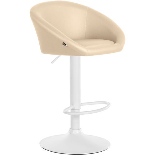 Tabouret De Bar Assise Pivotante à 360° Hauteur Réglable En Pvc Crème Piètement En Métal Blanc 10_