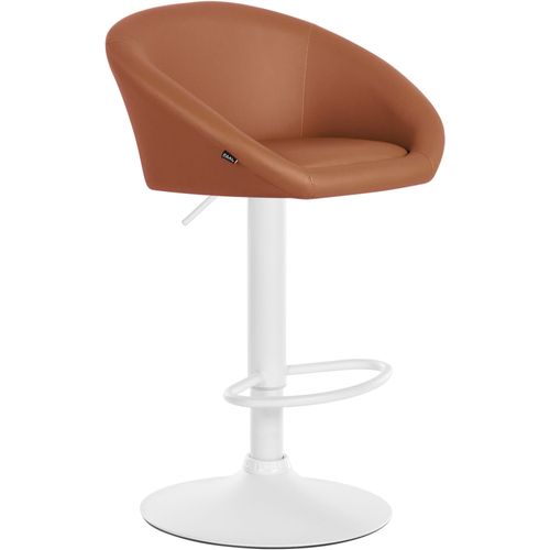 Tabouret De Bar Assise Pivotante à 360° Hauteur Réglable En Pvc Marron Piètement En Métal Blanc 10