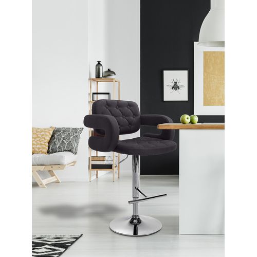 Tabouret De Bar X1 Avec Repose-pied Et Accoudoirs Capitonné En Tissu Noir Support En Métal Chromé