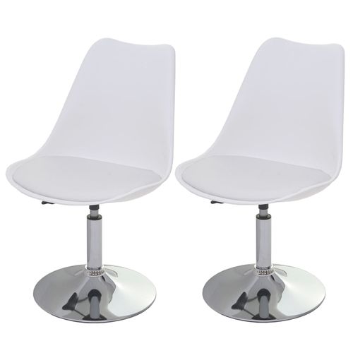 Lot De 2 Chaises De Salle à Manger Pivotantes Réglable En Hauteur Pvc Blanc Piètement Chromé 04_00