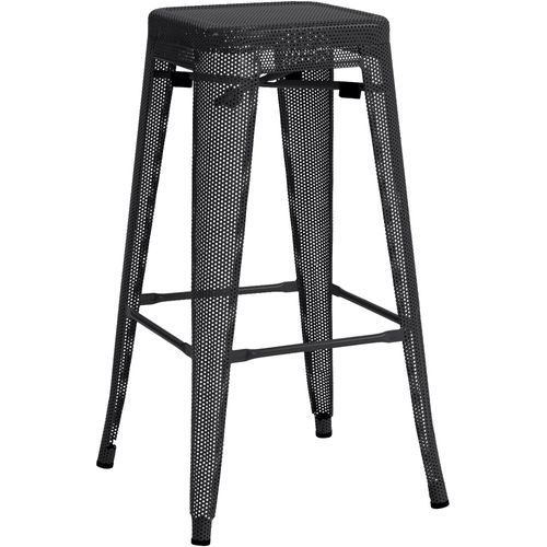 Tabouret De Bar Avec Repose-pieds Design Industriel Empilable En Métal Perforé Noir 10_0004867