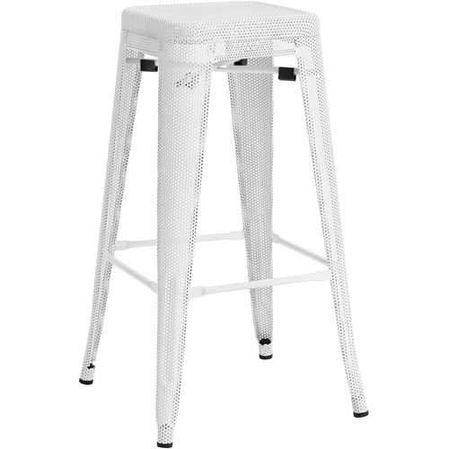 Tabouret De Bar Avec Repose-pieds Design Industriel Empilable En Métal Perforé Blanc 10_0004868