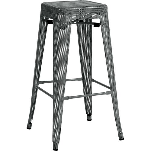Tabouret De Bar Avec Repose-pieds Design Industriel Empilable En Métal Perforé Gris 10_0004869