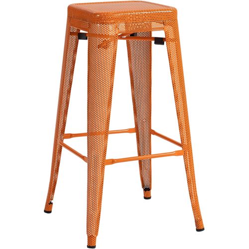 Tabouret De Bar Avec Repose-pieds Design Industriel Empilable En Métal Perforé Orange 10_0004870