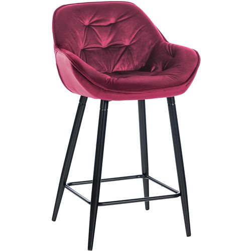 Tabouret De Bar Chaise Haute X1 Assise Effet Capitonnée En Velours Bordeaux Et Métal Noir 10_00048