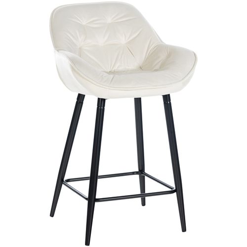 Tabouret De Bar Chaise Haute X1 Assise Effet Capitonnée En Velours Crème Et Métal Noir 10_0004890