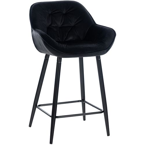 Tabouret De Bar Chaise Haute X1 Assise Effet Capitonnée En Velours Noir Et Métal Noir 10_0004891