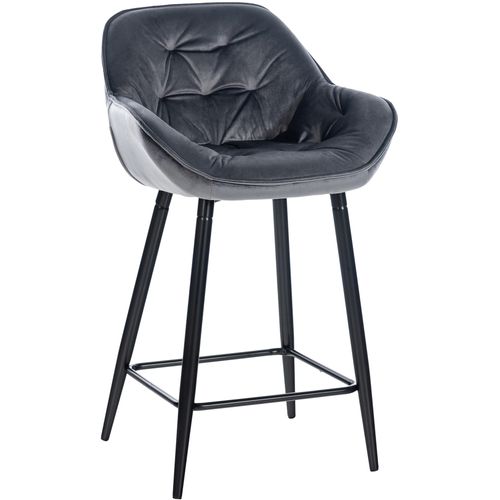 Tabouret De Bar Chaise Haute X1 Assise Effet Capitonnée En Velours Gris Foncé Et Métal Noir 10_000