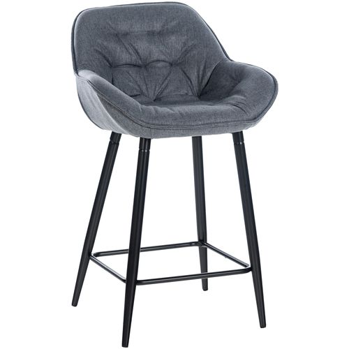 Tabouret De Bar Chaise Haute X1 Assise Effet Capitonnée En Tissu Gris Et Métal Noir 10_0004899