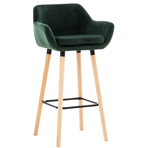 Tabouret De Bar Lounge X1 Design Scandinave Assise En Velours Vert Pieds En Bois
