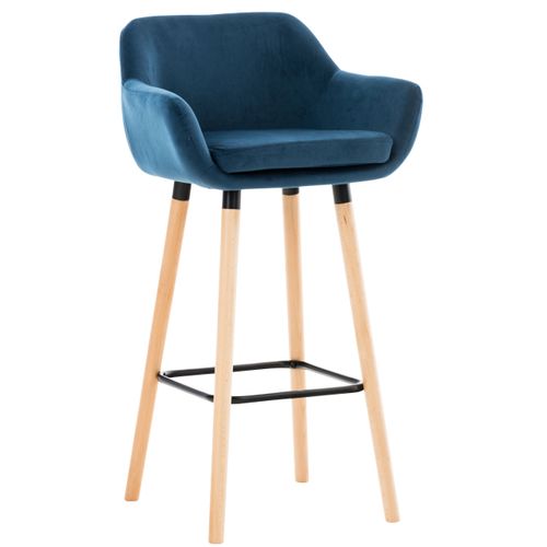 Tabouret De Bar Lounge X1 Design Scandinave Assise En Velours Bleu Pieds En Bois