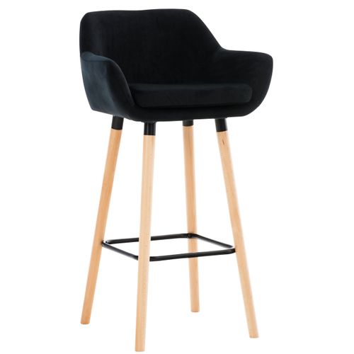 Tabouret De Bar Lounge X1 Design Scandinave Assise En Velours Noir Pieds En Bois
