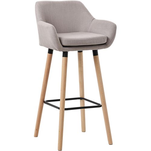 Tabouret De Bar Lounge X1 Design Scandinave Assise En Tissu Taupe Pieds En Bois Repose-pieds