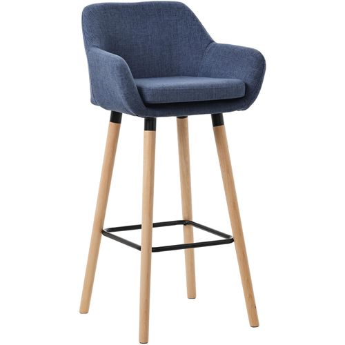 Tabouret De Bar Lounge X1 Design Scandinave Assise En Tissu Bleu Foncé Pieds En Bois Repose-pieds
