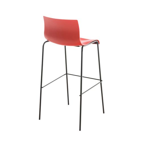 Tabouret De Bar Avec Repose-pieds Dossier Incurvé En Plastique Rouge Et 4 Pieds En Métal Noir 10_0