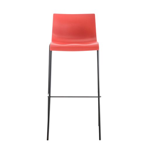Tabouret De Bar Avec Repose-pieds Dossier Incurvé En Plastique Rouge Et 4 Pieds En Métal Noir 10_0