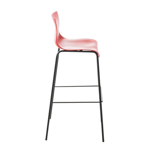 Tabouret De Bar Avec Repose-pieds Dossier Incurvé En Plastique Rouge Et 4 Pieds En Métal Noir 10_0